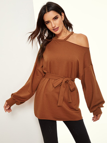 Batwing Sleeve Asymmetrical Cut-out Sweatshirt