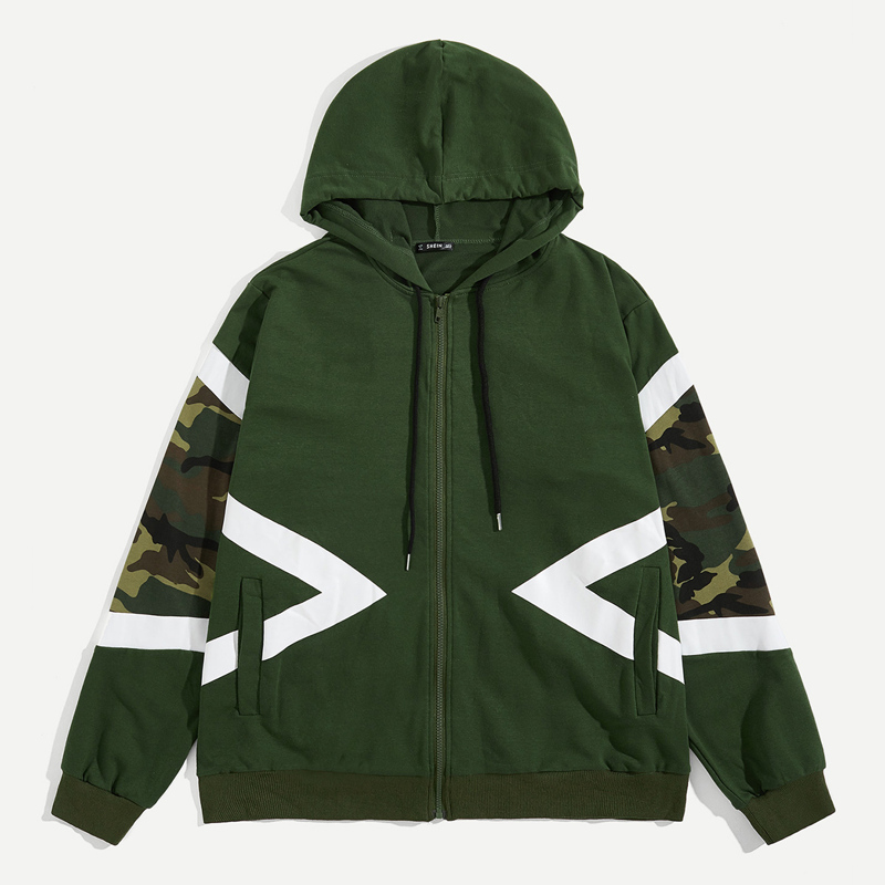 

Guys Cut-and-Sew Zip Up Hoodie, Army green