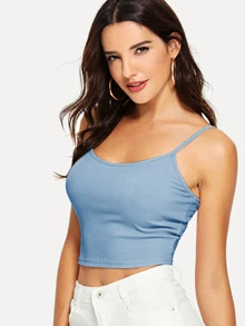 SHEIN EZwear Top de tirante con nudo tejido de canalé - Neblina azul - Ver 3