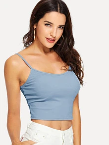 SHEIN EZwear Top de tirante con nudo tejido de canalé - Neblina azul - Ver 4