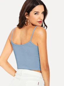 SHEIN EZwear Top de tirante con nudo tejido de canalé - Neblina azul - Ver 2