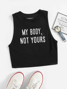 Muchica Slogan Graphic Crop Top - Black - View 1