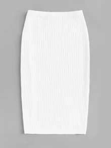 Mulvari Press Button Side Rib-knit Solid Skirt - White - View 2