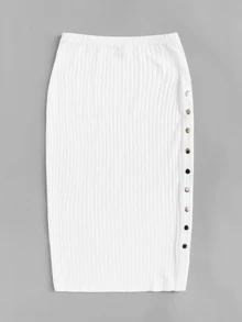 Mulvari Press Button Side Rib-knit Solid Skirt - White - View 3