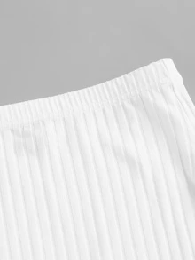 Mulvari Press Button Side Rib-knit Solid Skirt - White - View 4