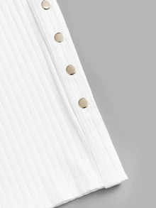 Mulvari Press Button Side Rib-knit Solid Skirt - White - View 5
