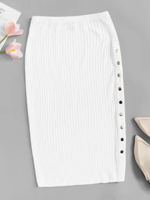 Mulvari Press Button Side Rib-knit Solid Skirt - White - View 1