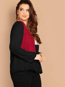 SHEIN Plus Keyhole Back Color-block Top - Multicolor - View 3