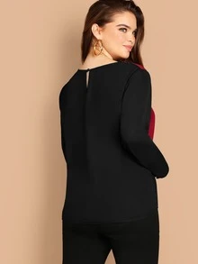 SHEIN Plus Keyhole Back Color-block Top - Multicolor - View 2