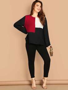 SHEIN Plus Keyhole Back Color-block Top - Multicolor - View 5