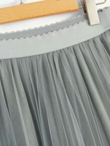 Seusyu Wide Waist Pleated Mesh Skirt - Light Grey - View 3