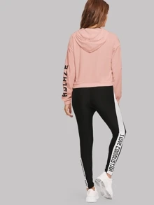 Mulvari Letter Graphic Drawstring Hoodie & Two-tone Sweatpants Set - Multicolor - View 2