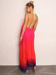 Joyfunear Vestido maxi halter de ombré de espalda abierta