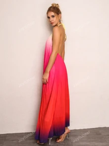 Joyfunear Vestido maxi halter de ombré de espalda abierta