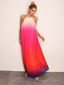 Joyfunear Vestido maxi halter de ombré de espalda abierta