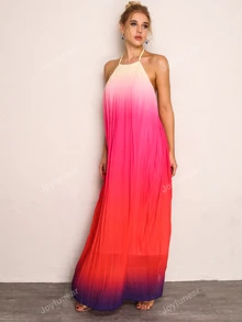 Joyfunear Vestido maxi halter de ombré de espalda abierta