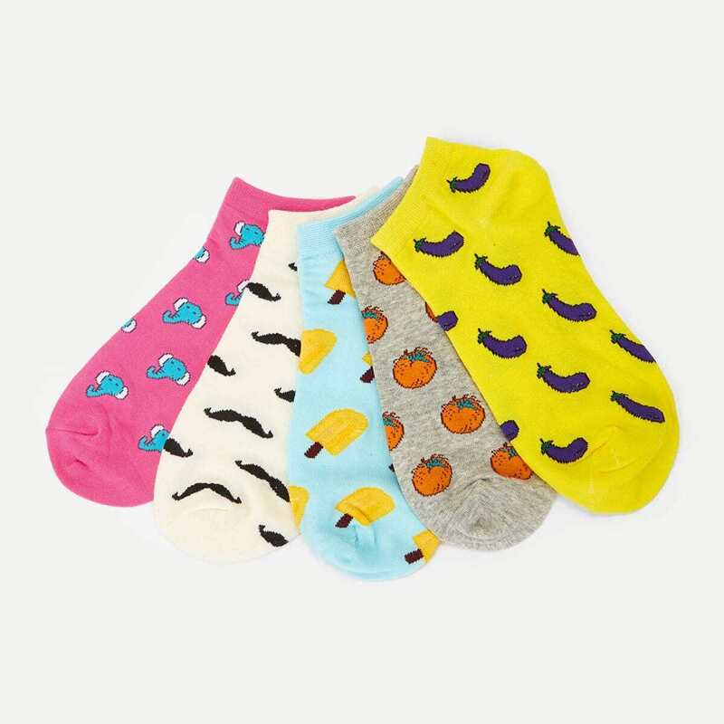 

Cartoon Ankle Socks 5pairs, Multicolor