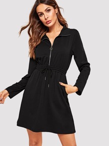 Half Zip Drawstring Waist Dress