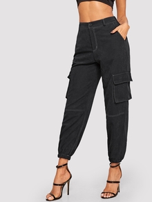 Contrast Stitching Suede Pants