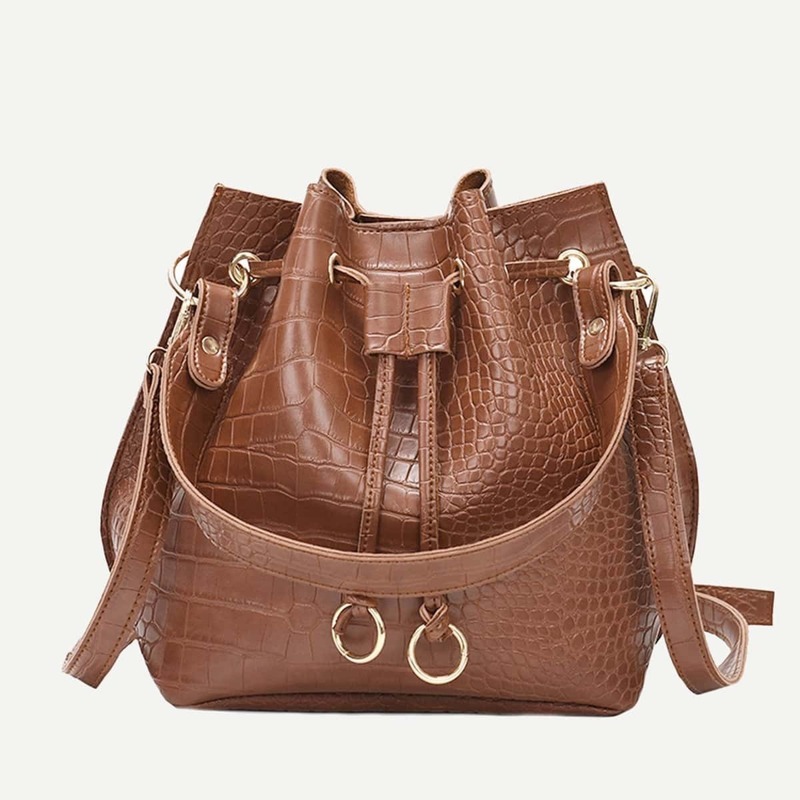 

Croc Embossed Bucket Bag, Brown