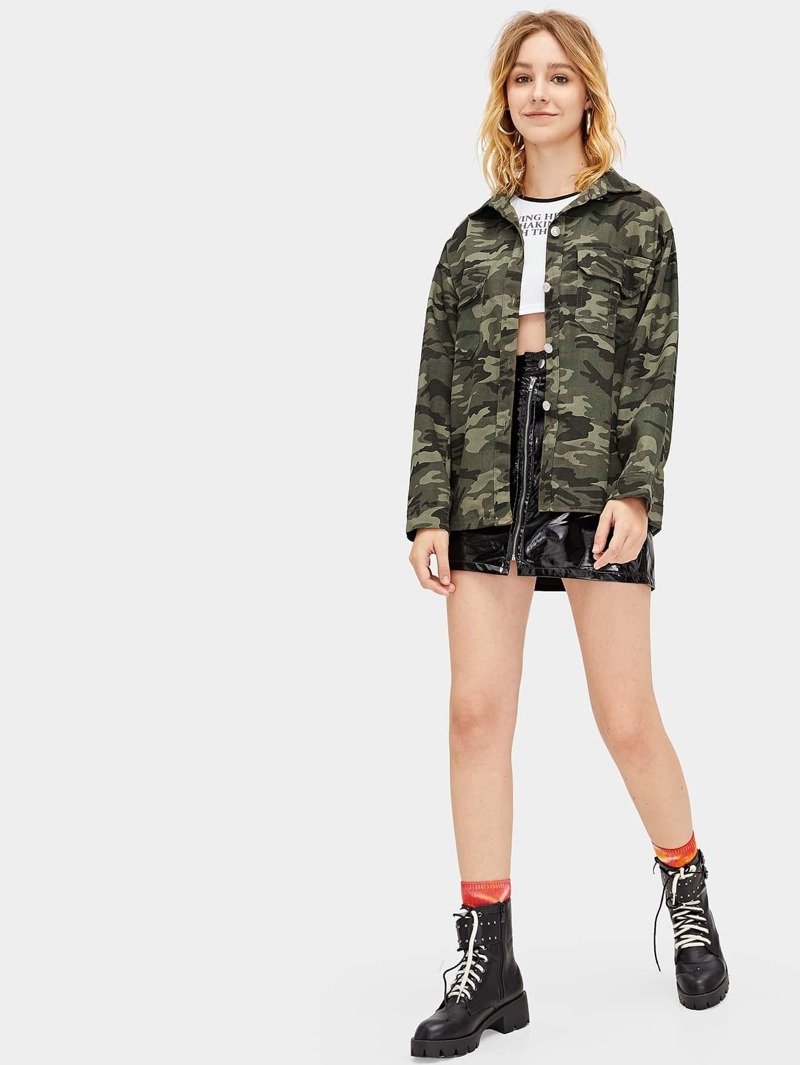 Veste Camouflage Bouton Et Imprimé Avec uFTKJc3l1