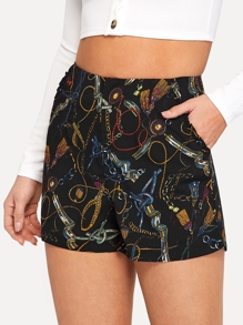 Chain Print Pocket Detail Shorts