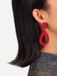 Open Waterdrop Textured Drop Earrings 1pair - Red - View 4