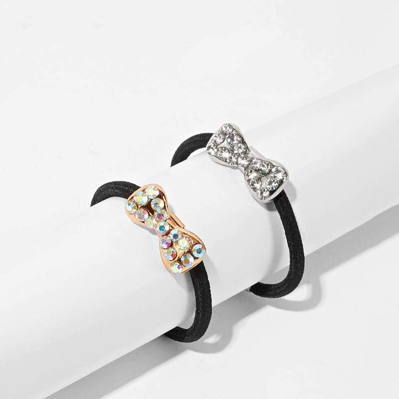 

Rhinestone Decorated Metal Bow Hair Tie 2pack, Multicolor