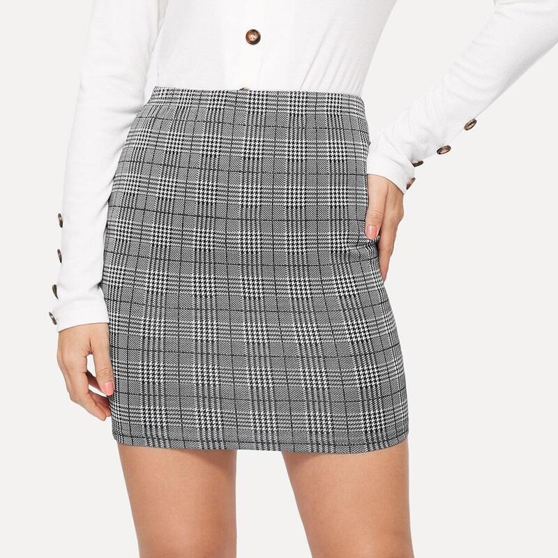 

Plaid Bodycon Skirt, Grey