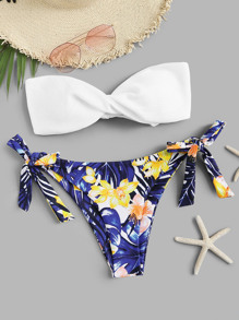 Random Twist Bandeau Top With Tie Side Bikini Set