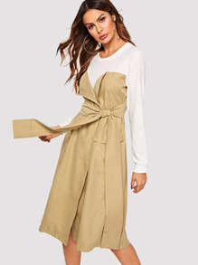 Contrast Panel Self Tie Dress