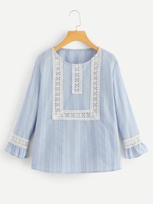 Plus Contrast Lace Striped Blouse