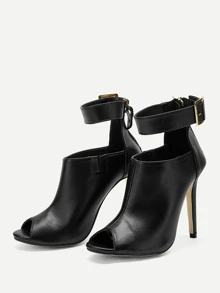 Black Elegant Solid Color American Style Ankle Boots With Thin High Heel And Ankle Strap - Black - View 4