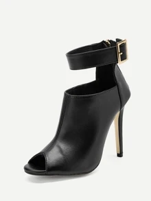 Black Elegant Solid Color American Style Ankle Boots With Thin High Heel And Ankle Strap - Black - View 3