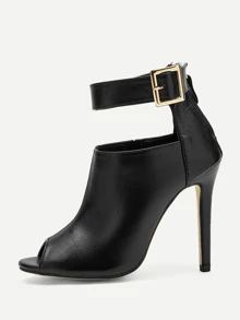 Black Elegant Solid Color American Style Ankle Boots With Thin High Heel And Ankle Strap - Black - View 2