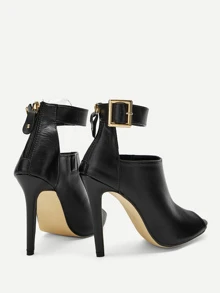 Black Elegant Solid Color American Style Ankle Boots With Thin High Heel And Ankle Strap - Black - View 5