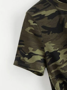 SHEIN Camiseta de camuflaje con lazo delantero - Verde militar - Ver 3