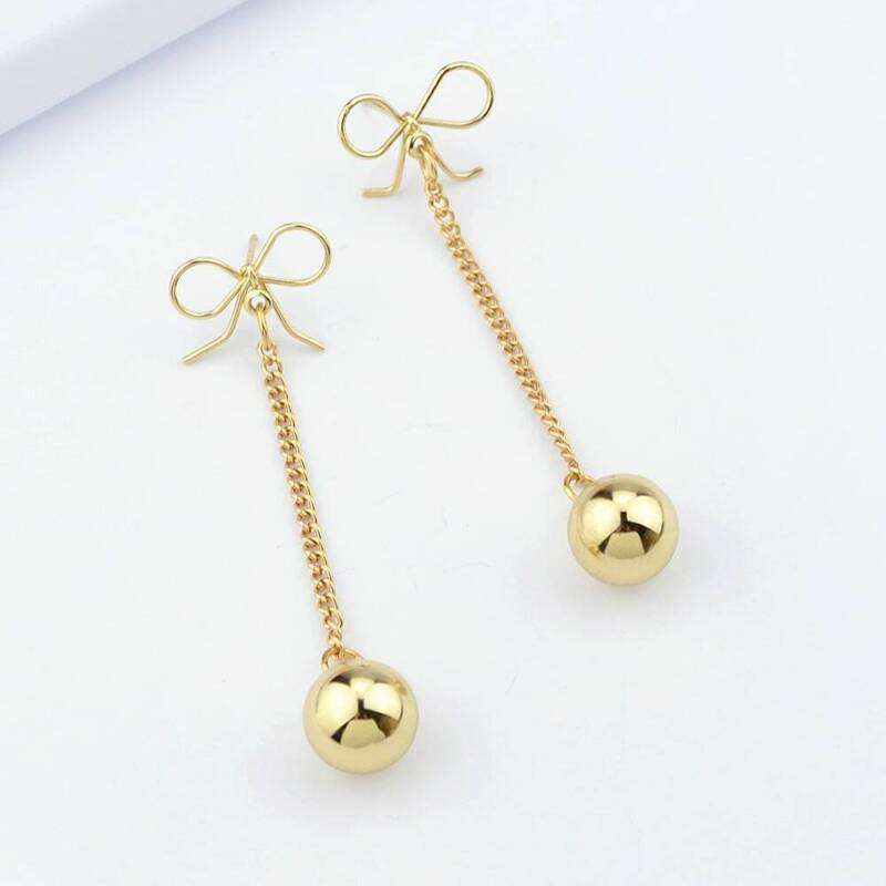 

Bowknot Ball Drop Earrings, Gold