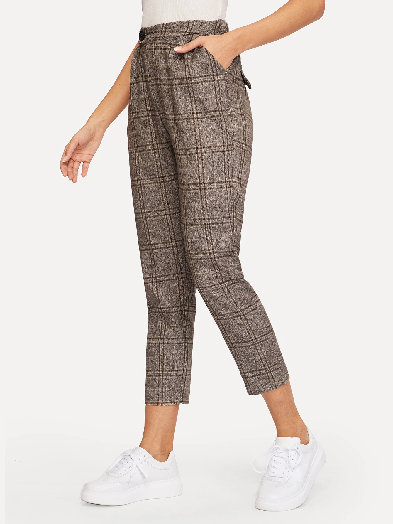 plaid elastic waist pants