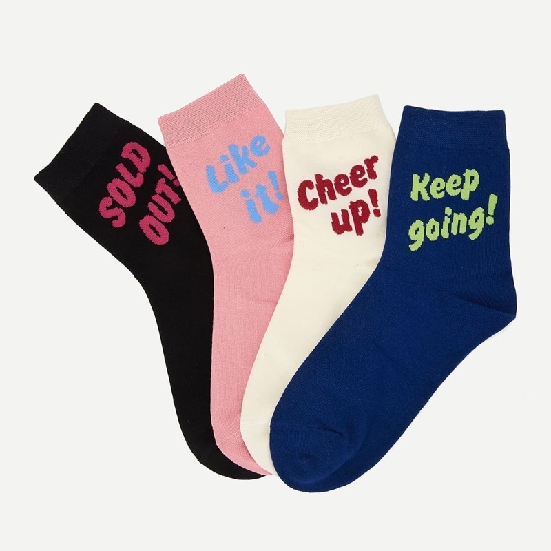 

Slogan Pattern Socks 4pairs, Multicolor