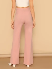 SHEIN Privé 彈性腰直腿褲子 - 藕粉色 - 查看 2
