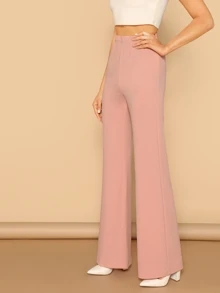 SHEIN Privé 彈性腰直腿褲子 - 藕粉色 - 查看 3