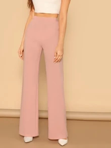 SHEIN Privé 彈性腰直腿褲子 - 藕粉色 - 查看 1