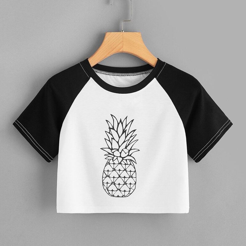 

Pineapple Print Cut And Sew Tee, Black and white