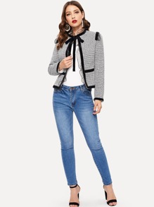 Contrast Mesh Tie Neck Coat