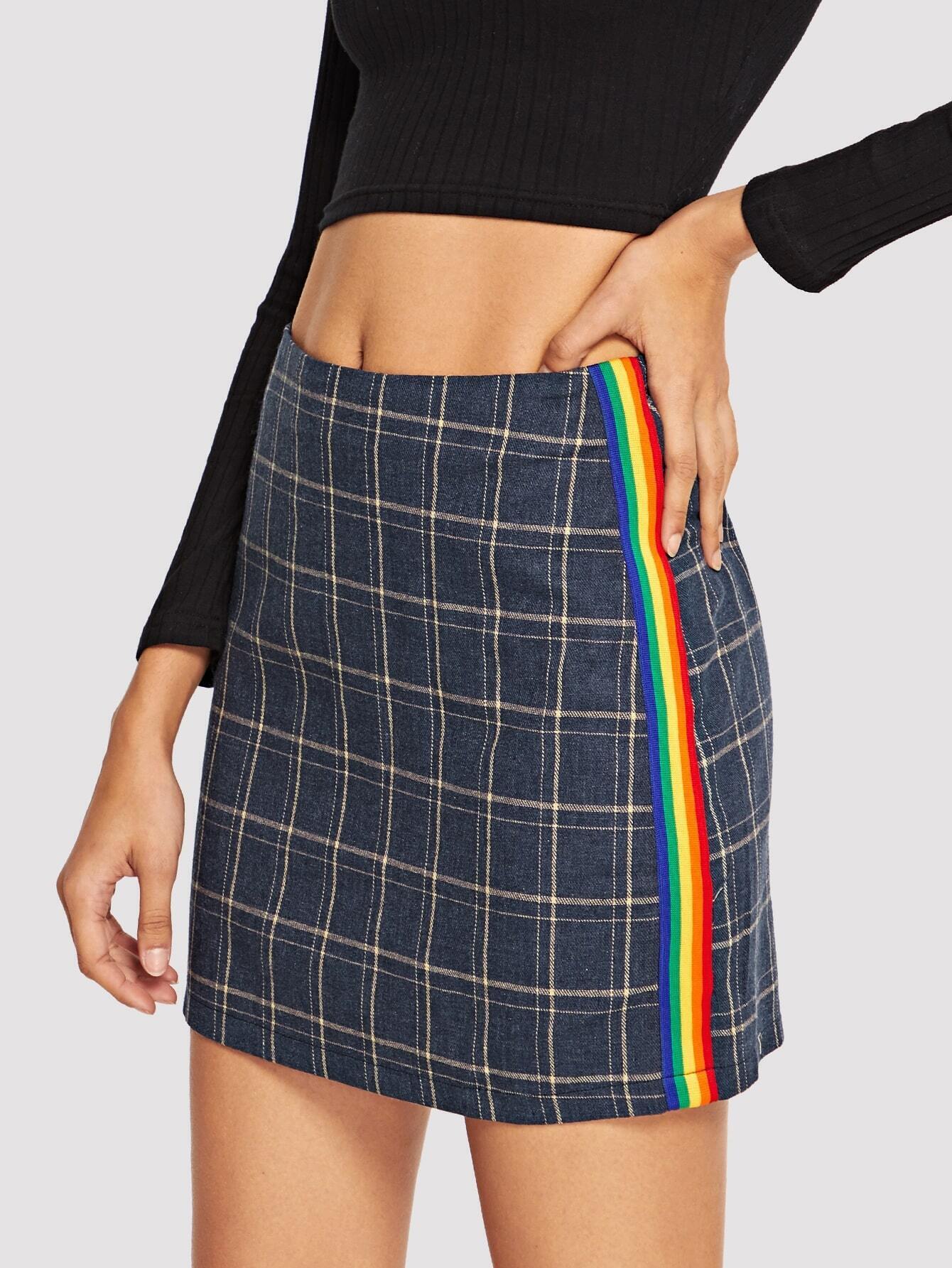 cheap rainbow striped tape plaid skirt for sale australia