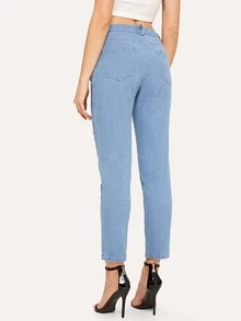 SHEIN Jeans rotos con bolsillo oblicuo - Azul - Ver 3