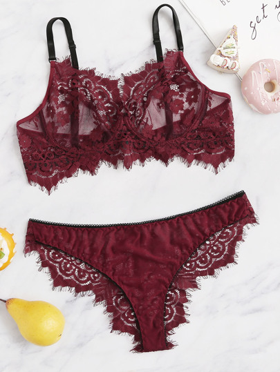 Eyelash Floral Lace Lingerie Set pictures