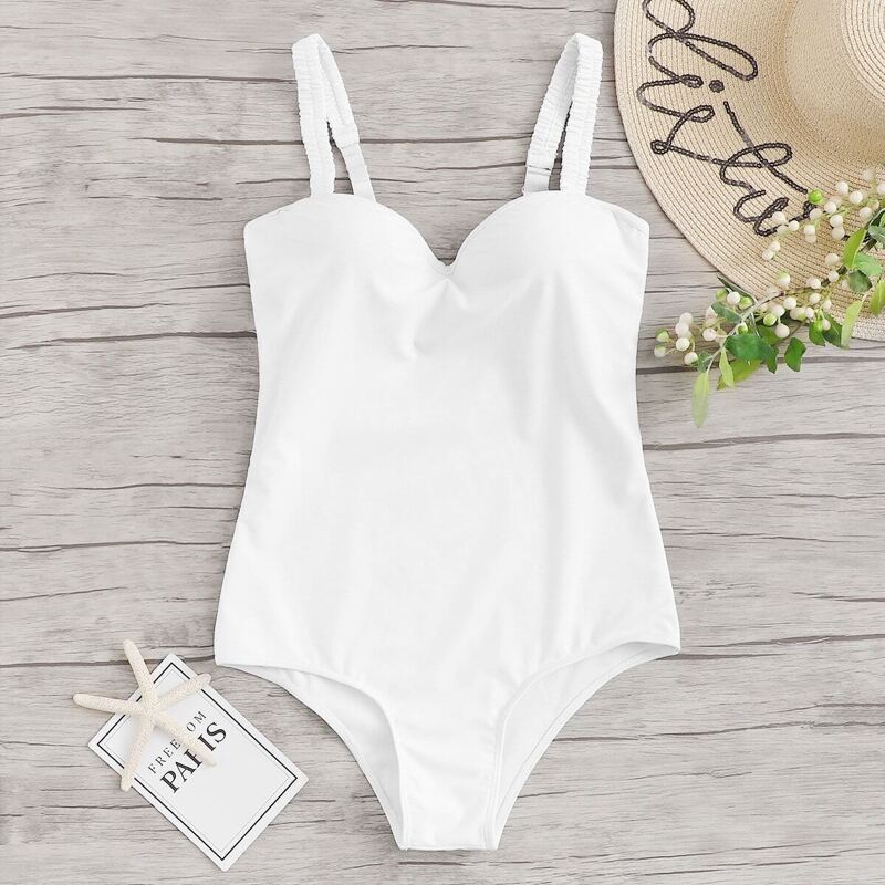 

Elastic Strap Underwire One Piece Swimsuit, White