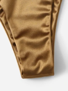 Metallic Halter Bra & Tie Side Swim Bottom Bikini Set Bathing Suit For Summer Beach - Gold - View 5